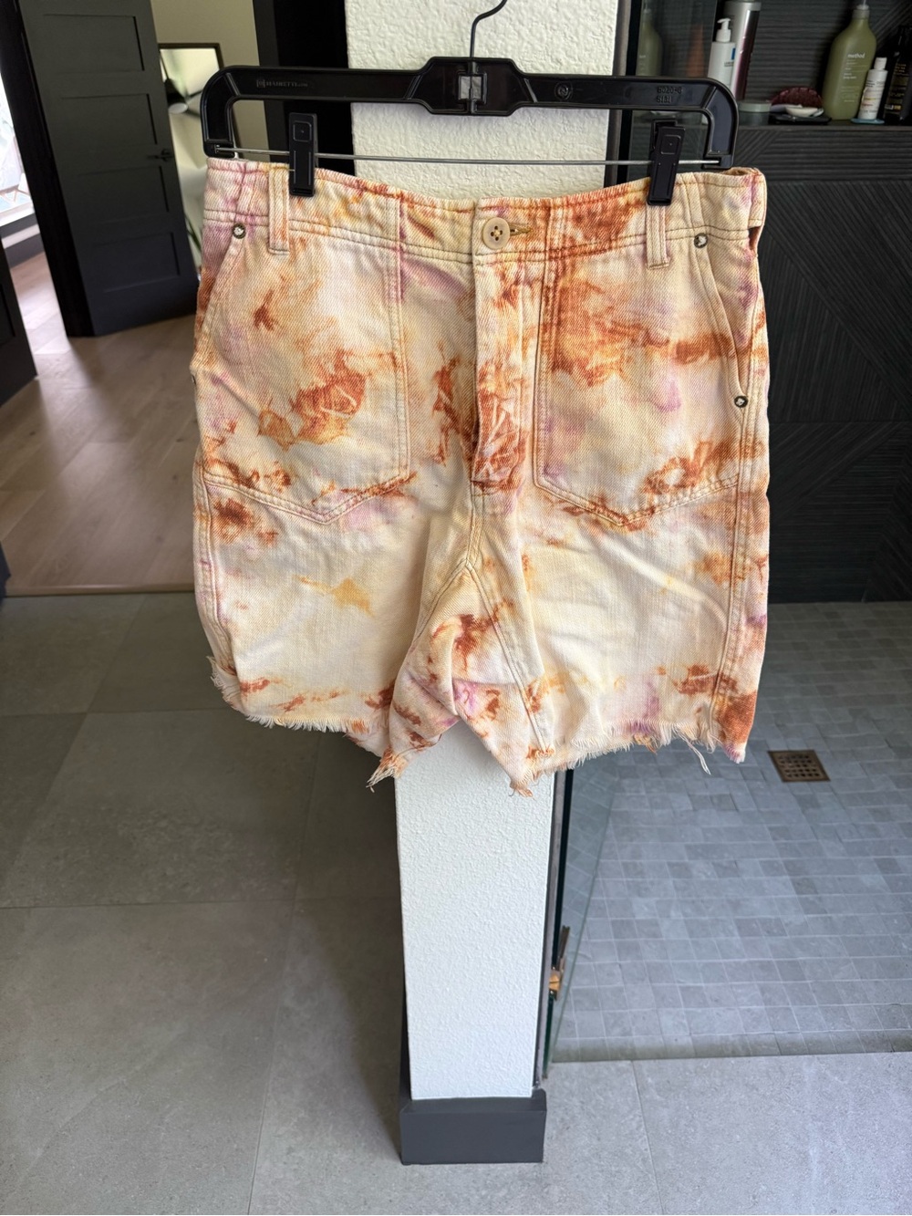 We The Free Tie-Dye Denim Bermuda Shorts - Peach & Cream - Picture 11 of 13